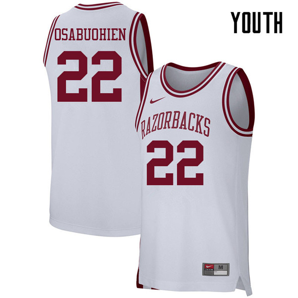Youth #22 Gabe Osabuohien Arkansas Razorbacks College Basketball 39:39Jerseys Sale-White - Click Image to Close